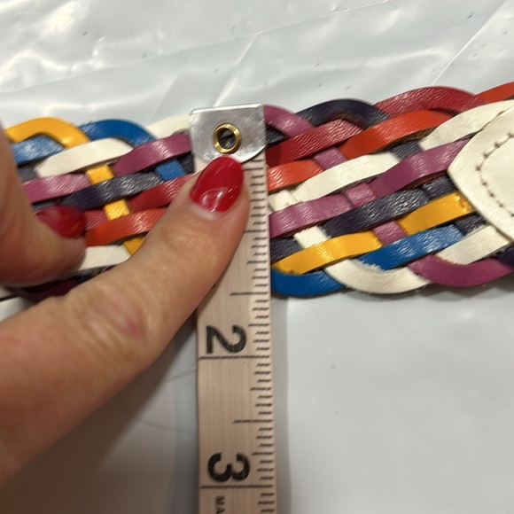 colorful Braided Leather BELT Purple white yellow Rainbow 1.5”w GUATEMALA Small - Picture 7 of 11